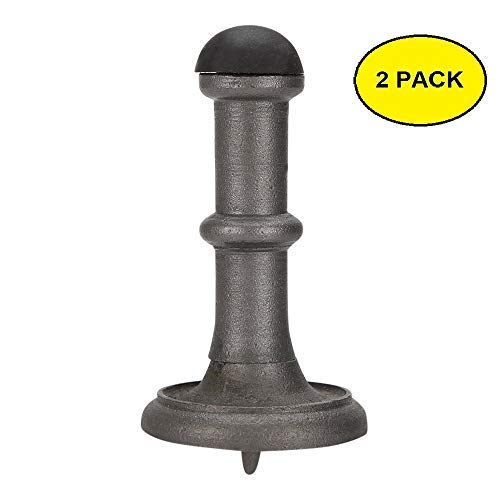 Set of 2 Antique Brass Door Stops - 2-7/8" Heavy Duty Door Stop - Rigid Door Stopper with Low Mounted Black Rubber Bumper Tips, Protect Wall & Door for Kitchen, Bedroom, Office, Easy Installation