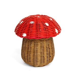 G6 COLLECTION Mushroom Rattan Storage Basket With Lid Decorative Bin Home Decor Hand Woven Shelf Organizer Cute Handmade Handcrafted Gift Art Decoration Artwork Wicker Mushroom