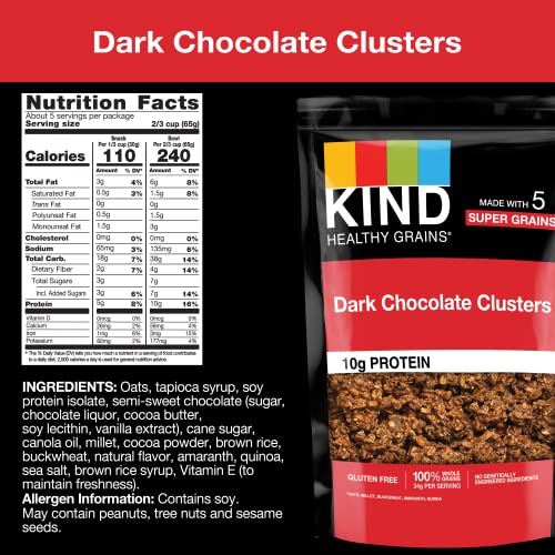 KIND HEALTHY GRAINS Granola, Healthy Snack, Dark Chocolate Granola Clusters, 10g Protein, Snack Mix 11 OZ, 1 Count