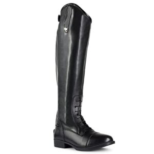 horze women’s rover tall, synthetic leather, all-weather, water-resistant, comfortable classic british horse riding field boots with laces and rear zipper - black 7.5 medium