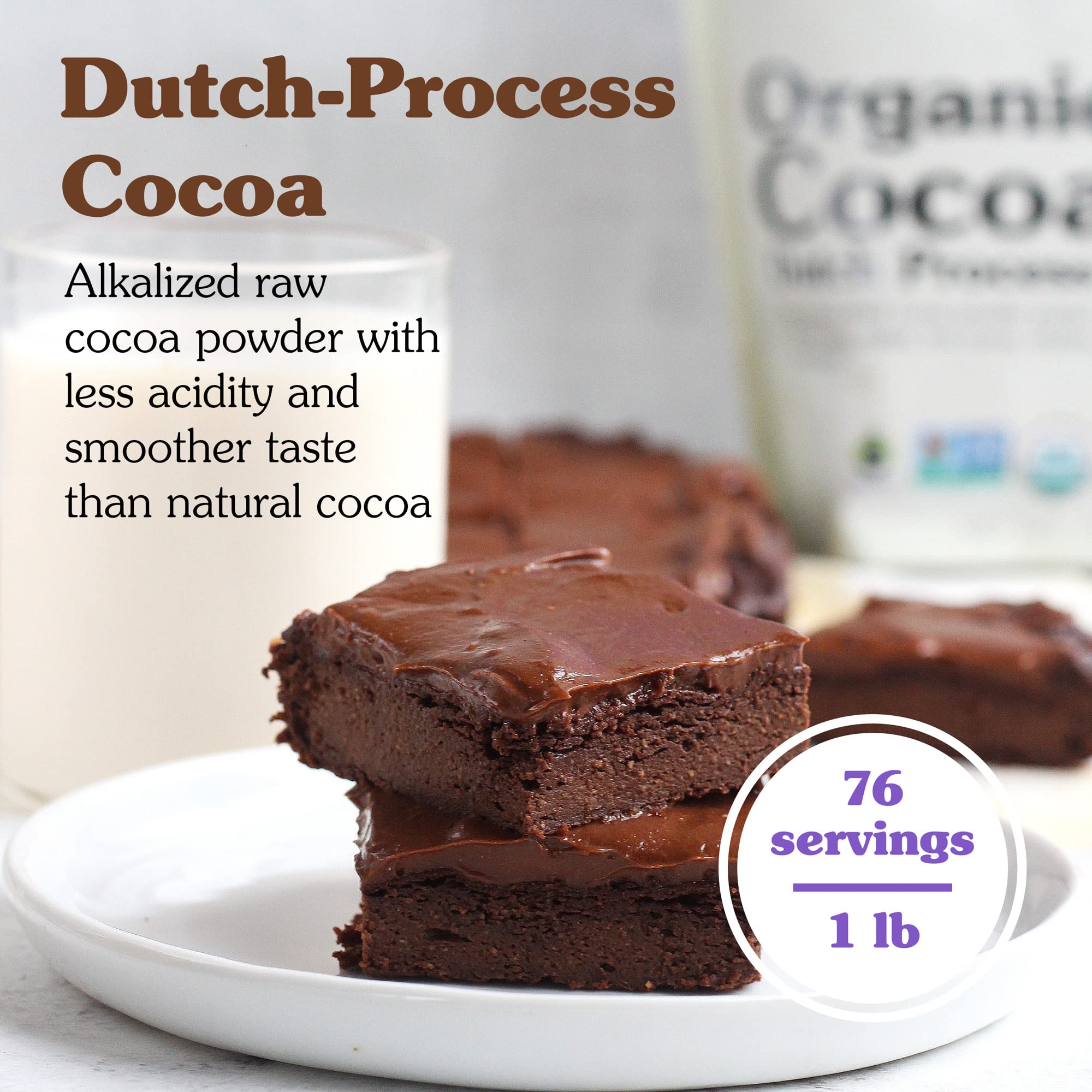 NuNaturals Organic Fair Trade Cocoa Powder, Premium Dutch-Process For Drinking and Baking, 1 lb