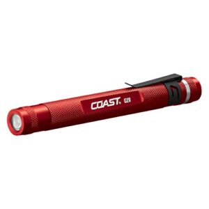 coast® g20 inspection beam led penlight with adjustable pocket clip and consistent edge-to-edge brightness, red, 54 lumens