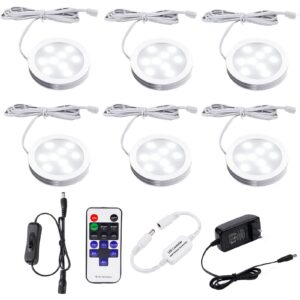 aiboo led under cabinet lighting dimmable with rf remote control, 6 led puck lights, total of 12w, for kitchen count closet wardrobe lighting(daylight white)