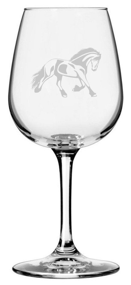 Friesian (Body) Horse Themed Etched All Purpose 12.75oz Wine Glass