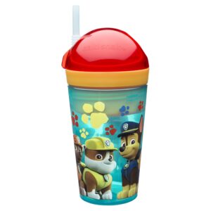 zak designs paw patrol zaksnak all-in-one drink tumbler + snack container for toddlers – spill-proof 4oz snack container screws securely onto 10oz tumbler with accessible straw, paw patrol boy