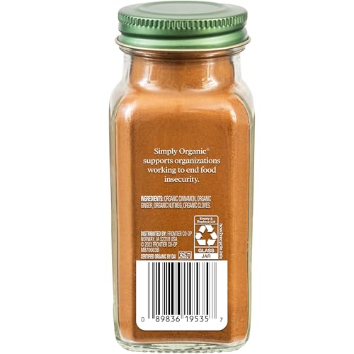 Simply Organic Pumpkin Spice, 1.94-Ounce Jar, Organic Nutmeg, Cloves, Ginger & Cinnamon, Enhances Tea, Seasoning, Kosher