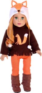 - foxy - 4 piece outfit - hat, blouse, leggings and boots. clothes fits 18 inch doll (doll not included)