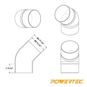 POWERTEC 70183 4” 45 Degree Elbow - ABS Plastic Dust Collector Connector (Black)