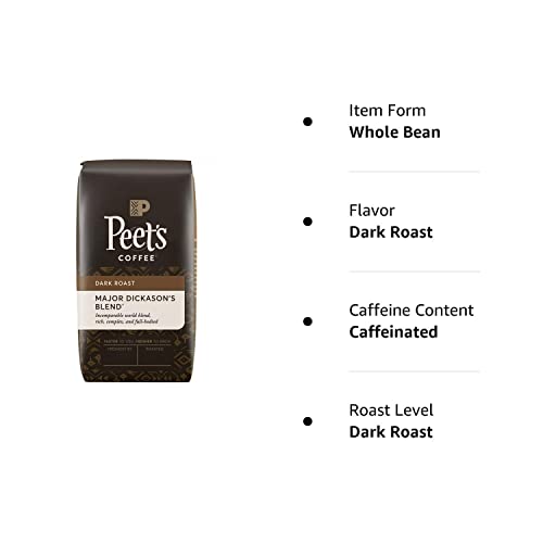 Peet's Coffee, Major Dickason's Blend, Dark Roast, Whole Bean 32oz (2 Pack)