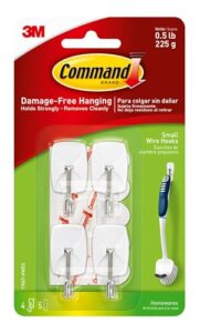 command small wire toggle hooks, damage free hanging wall hooks with adhesive strips, no tools wall hooks for organization in living spaces, 4 white hooks and 5 command strips