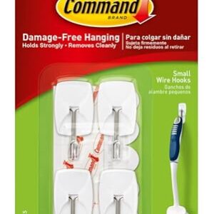 Command Small Wire Toggle Hooks, Damage Free Hanging Wall Hooks with Adhesive Strips, No Tools Wall Hooks for Organization in Living Spaces, 4 White Hooks and 5 Command Strips