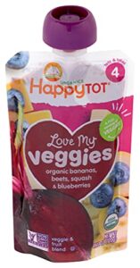 happy tot love my veggies stage 4 organic toddler food banana beet squash & blueberry, 4.22 ounce pouch organic baby food/toddler food pouches, fruit and veggie blend, full serving of vegetables