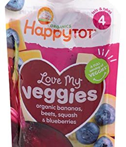 Happy Tot Love My Veggies Stage 4 Organic Toddler Food Banana Beet Squash & Blueberry, 4.22 Ounce Pouch Organic Baby Food/Toddler Food Pouches, Fruit and Veggie Blend, Full Serving of Vegetables