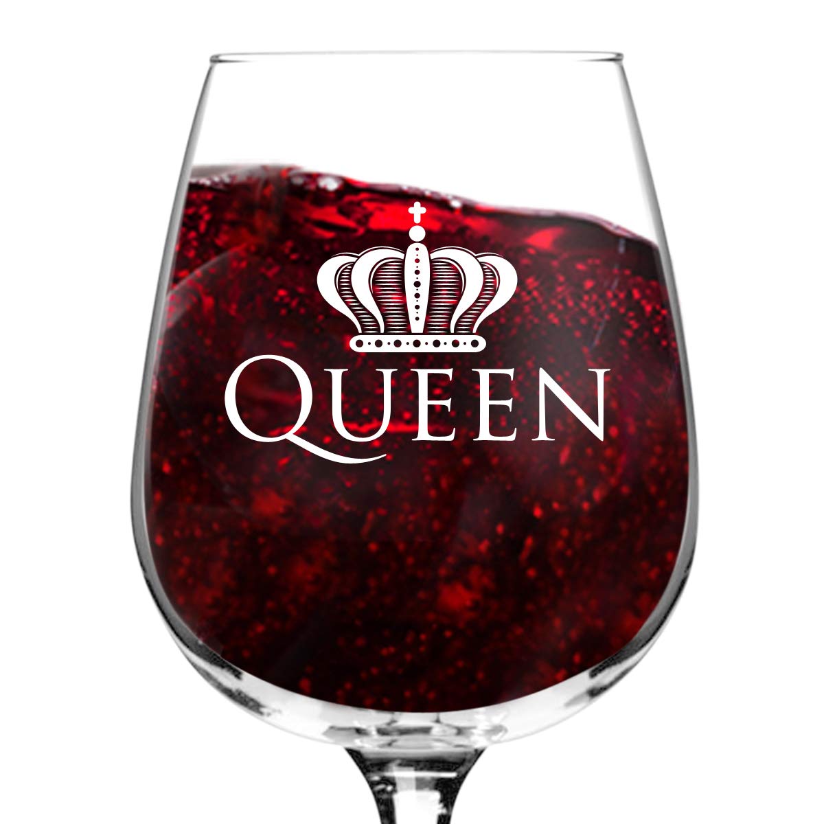 DU VINO Queen Funny Novelty Wine Glass - 12.75 oz. - Humorous Present for Mom, Women, Friends, or Her - Bridal Shower, Engagement or Wedding Favor - Made in USA