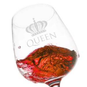 DU VINO Queen Funny Novelty Wine Glass - 12.75 oz. - Humorous Present for Mom, Women, Friends, or Her - Bridal Shower, Engagement or Wedding Favor - Made in USA