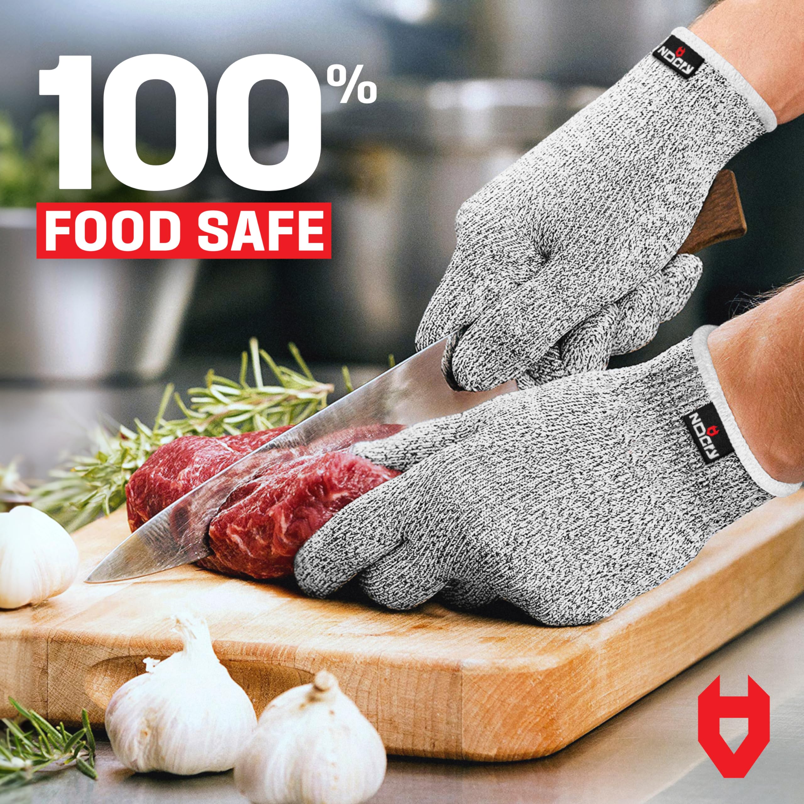 NoCry Cut Resistant Gloves with Grip Dots - High Performance Level 5 Protection, Food Grade. Size Medium, Complimentary Ebook Included!