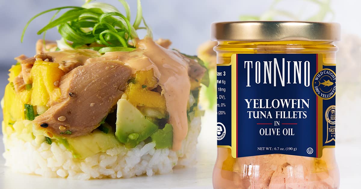 Tonnino Yellowfin Tuna in Olive Oil, Gluten-Free Premium Jarred Atun, Healthy Snacks for Adults, Ready to Eat Meals, EBT Eligible Items, Alternative of Salmon, Pack of 6