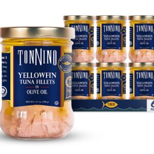 Tonnino Yellowfin Tuna in Olive Oil, Gluten-Free Premium Jarred Atun, Healthy Snacks for Adults, Ready to Eat Meals, EBT Eligible Items, Alternative of Salmon, Pack of 6