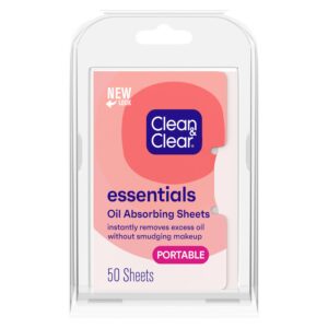 clean & clear oil absorbing facial sheets, portable blotting papers for face & nose, blotting sheets for oily skin to instantly remove excess oil & shine, absorbing blotting papers, 50 ct (pack of 6)