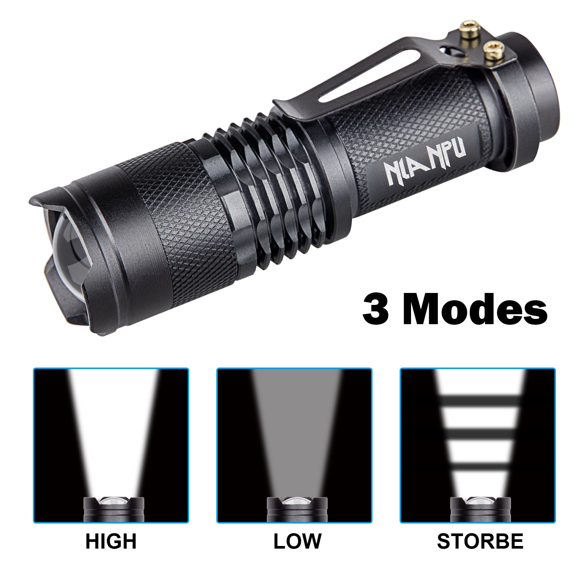 5 Pack SK-68 3 Modes Handheld Mini Cree Q5 LED Flashlight Torch Tactical Lamp 7w 300lm Adjustable Focus Zoomable Light