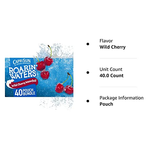 Capri Sun Roarin' Waters Wild Cherry Ready-to-Drink Juice (40 Pouches, 4 Boxes of 10)