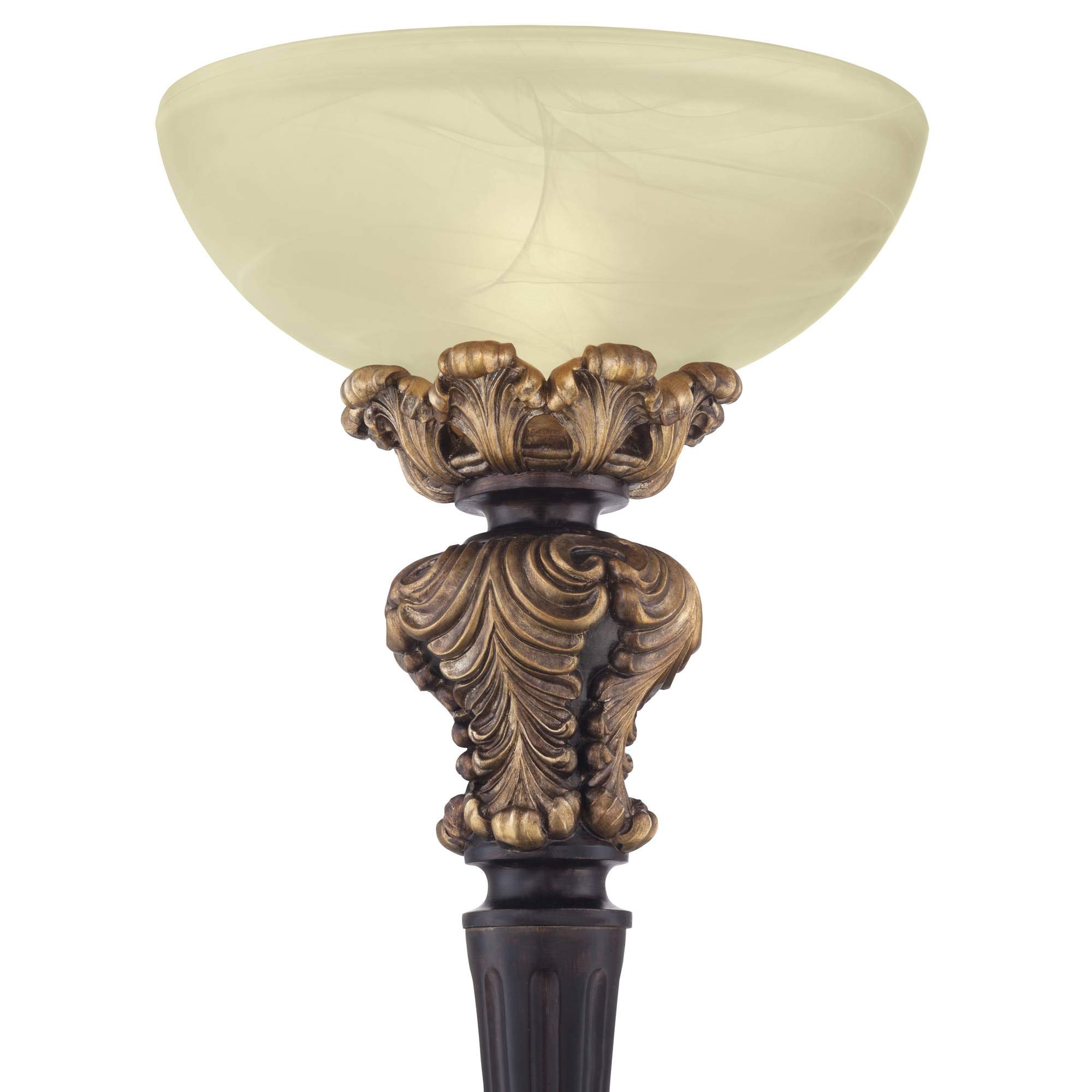 Barnes and Ivy Rita Traditional Victorian Torchiere Floor Lamp 75" Tall Carved Wood Amber Glass Shade Foot Dimmer Standing Light for Living Room Reading House Bedroom Home Office