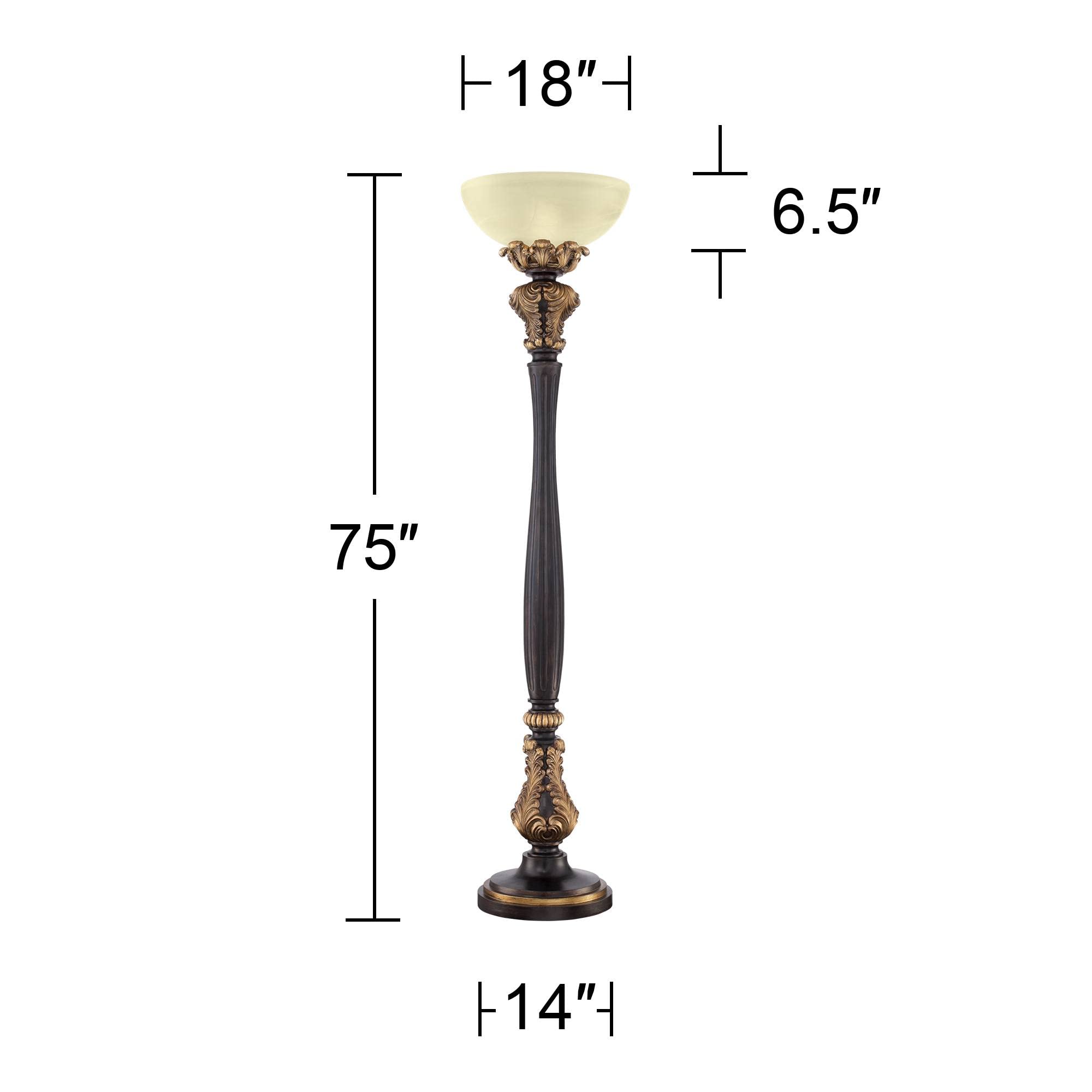 Barnes and Ivy Rita Traditional Victorian Torchiere Floor Lamp 75" Tall Carved Wood Amber Glass Shade Foot Dimmer Standing Light for Living Room Reading House Bedroom Home Office