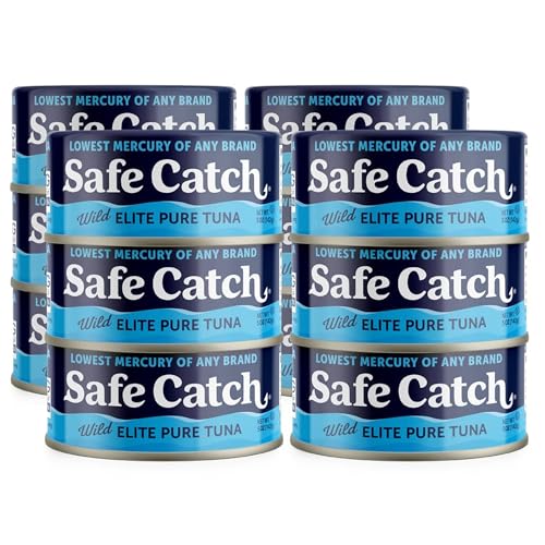 Safe Catch Elite Lowest-Mercury Canned Solid Wild Tuna Fish Steak, Every Fish Is Tested, Gluten-Free, Paleo, Keto, Kosher, Non-GMO, High-Protein Food, 5oz Cans, Pack of 12