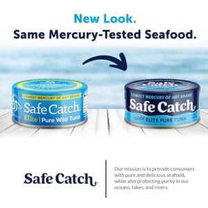 Safe Catch Elite Lowest-Mercury Canned Solid Wild Tuna Fish Steak, Every Fish Is Tested, Gluten-Free, Paleo, Keto, Kosher, Non-GMO, High-Protein Food, 5oz Cans, Pack of 12