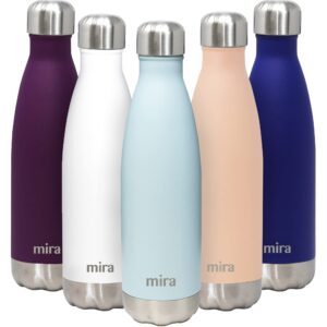 mira 17 oz stainless steel vacuum insulated water bottle - double walled cola shape thermos - 24 hours cold, 12 hours hot - reusable metal water bottle - leak-proof sports flask - pearl blue