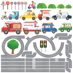 decowall dw-1604 vehicles on the roads kids wall stickers wall decals peel and stick removable wall stickers for kids nursery bedroom living room décor