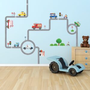 DECOWALL DW-1604 Vehicles on The Roads Kids Wall Stickers Wall Decals Peel and Stick Removable Wall Stickers for Kids Nursery Bedroom Living Room décor