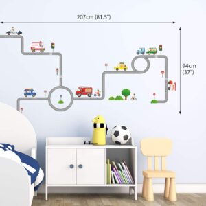 DECOWALL DW-1604 Vehicles on The Roads Kids Wall Stickers Wall Decals Peel and Stick Removable Wall Stickers for Kids Nursery Bedroom Living Room décor