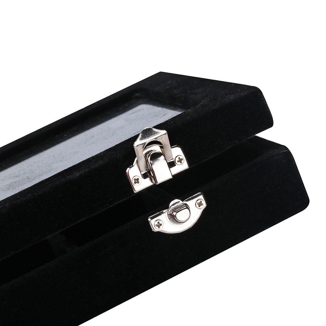 Ivosmart 24 Section Velvet Glass Jewelry Ring Display Organiser Box Tray Holder Earrings Storage Case (Black)
