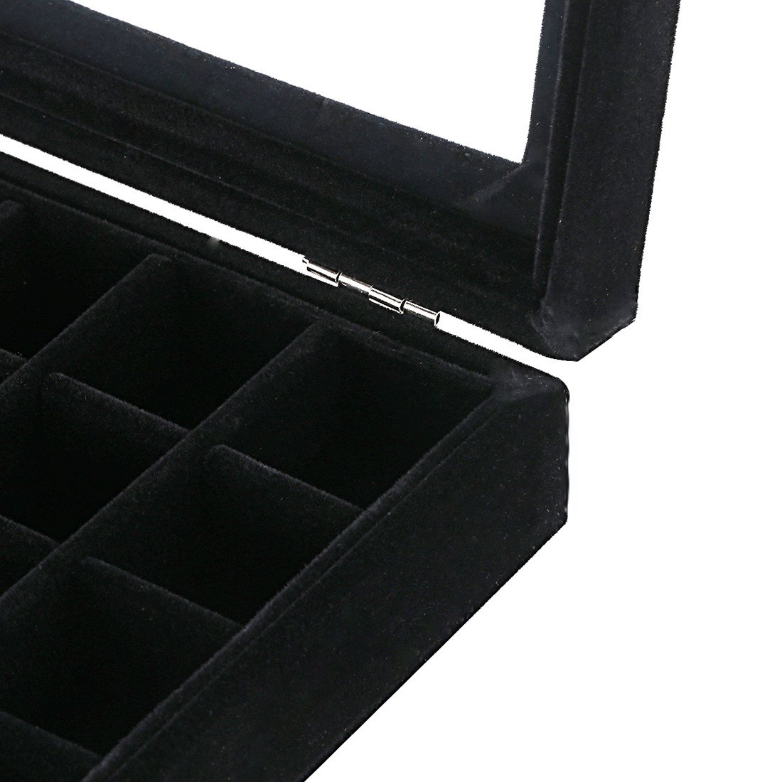 Ivosmart 24 Section Velvet Glass Jewelry Ring Display Organiser Box Tray Holder Earrings Storage Case (Black)