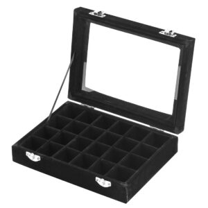 Ivosmart 24 Section Velvet Glass Jewelry Ring Display Organiser Box Tray Holder Earrings Storage Case (Black)