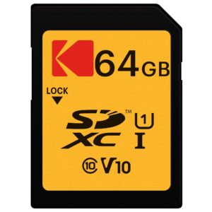 kodak premium memory card 64gb, 85mbs read speed, 25mbs write speed for full hd video and high-resolution pictures, compatible with sdhc and sdxc standards - ekmsd64gxc10k
