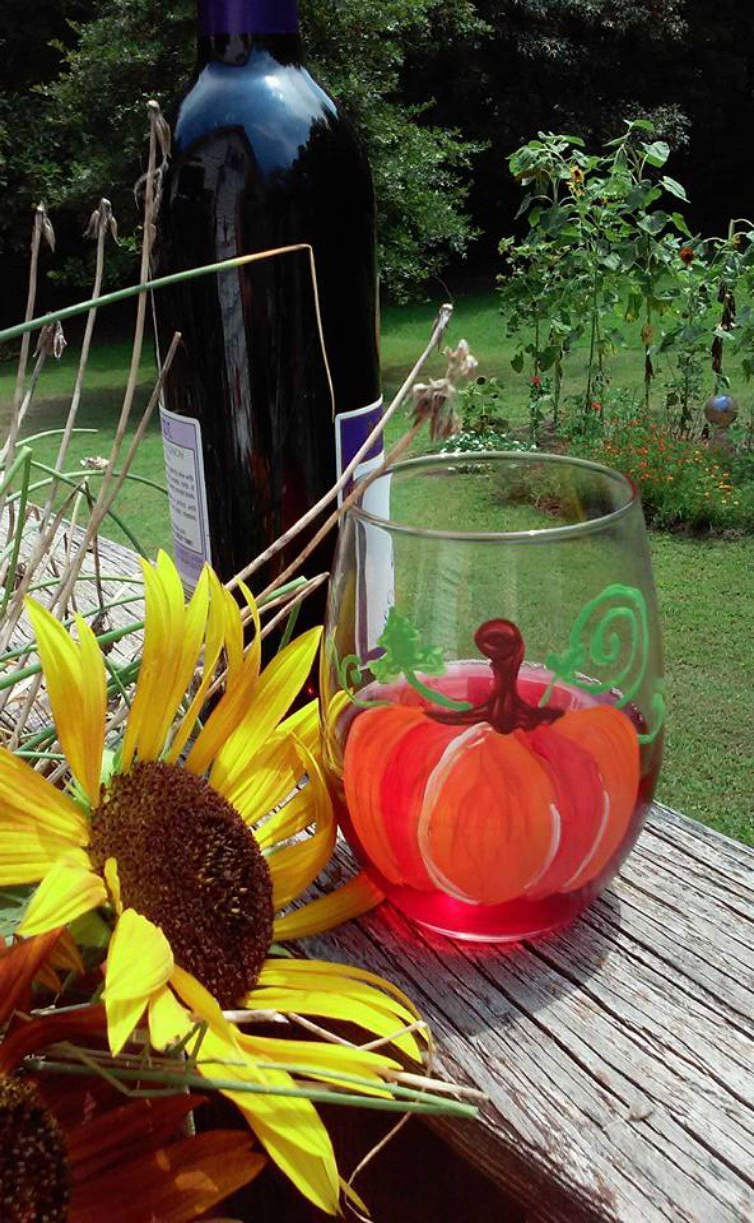 Pumpkin Hand Painted Stemless Wine Glasses Set of 2 Thanksgiving Home Decor