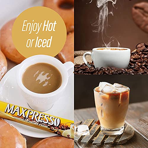 Maxpresso 3 in 1 Korean Instant Coffee Mix - Single Serve Sticks 100 Packets with Creamer and Sugar Premium Hot or Iced Coffee Blend Rich Flavor