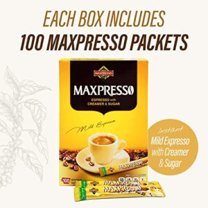 Maxpresso 3 in 1 Korean Instant Coffee Mix - Single Serve Sticks 100 Packets with Creamer and Sugar Premium Hot or Iced Coffee Blend Rich Flavor