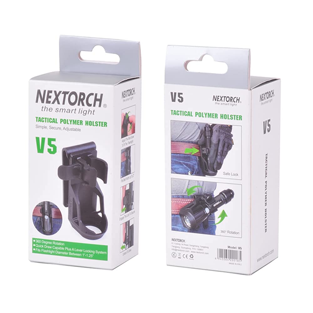 Nextorch V5 Tactical Flashlight Holster with Lever Side Lock System Only for 1"-1.25" Diameter Flashlight (Holster Head Diameter 0.78"-1.18" Bottom Diameter 1.18")