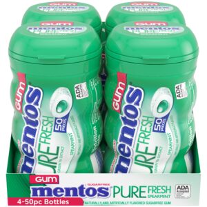 Mentos Pure Fresh Sugar-Free Chewing Gum with Xylitol, Spearmint, 50 Piece Bottle (Bulk Pack of 4)