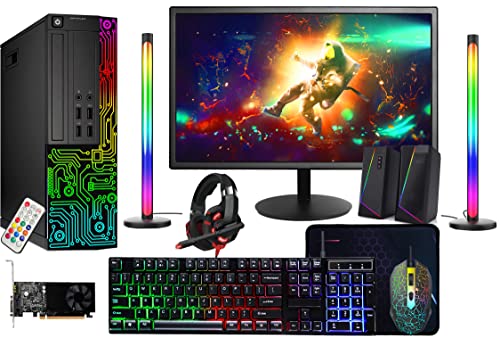 Dell Gaming OptiPlex Desktop Computer PC, Intel Core i7, GT 1030 2GB GDDR5, 16GB RAM, 512GB SSD, 24 Inch HDMI Monitor, RGB Keyboard Mouse Headset Speaker LED Bar, WiFi, Windows 10 Pro (Renewed)