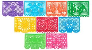 paper full of wishes festival mexicano large plastic papel picado banner, 9 multi-colored panels 15 feet long