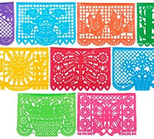 Paper Full of Wishes Festival Mexicano Large Plastic Papel Picado Banner, 9 Multi-Colored Panels 15 feet Long