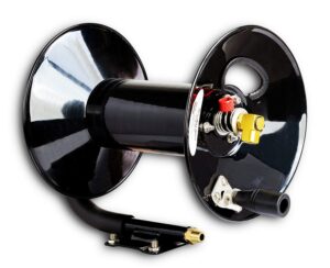 reelworks air hose reel tool retractable hand crank 3/8" inch x 100' feet 300 psi / 20 bar heavy duty steel construction (hose not included)