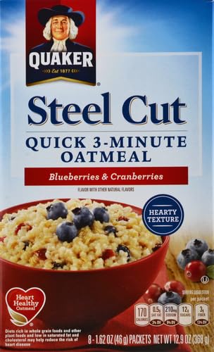 Quaker, Instant Steel Cut Oatmeal, Cranberries And Blueberries, 8 Ct