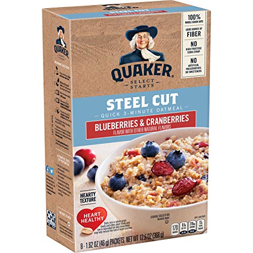 Quaker, Instant Steel Cut Oatmeal, Cranberries And Blueberries, 8 Ct