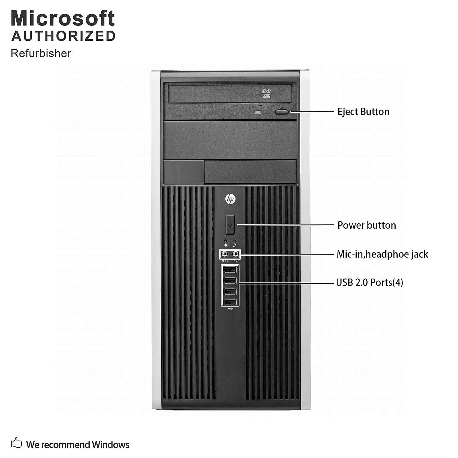 HP Compaq 6300 Pro Minitower PC - Intel Core i5-3470 3.2GHz 8GB 500GB DVDRW Windows 10 Pro (Renewed)