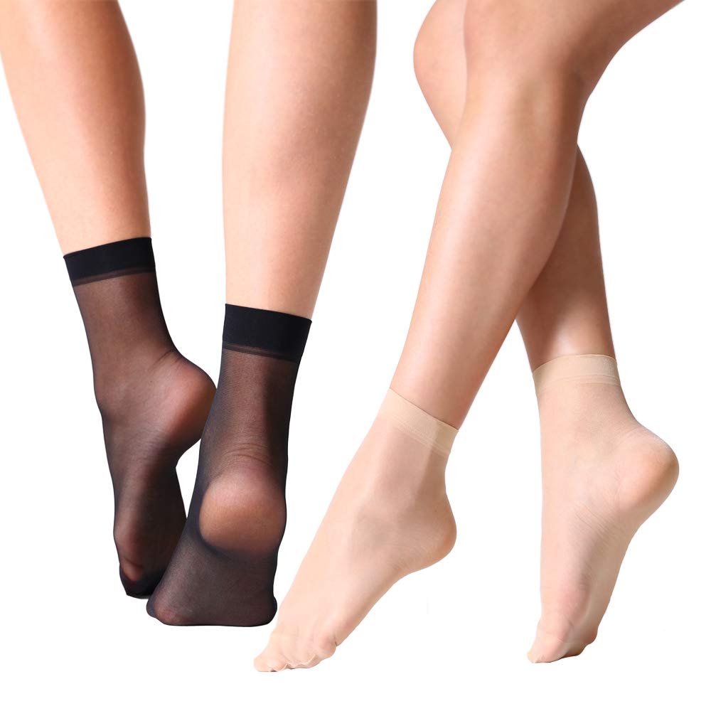 MANZI 12 Pairs Women's Ankle High Sheer Socks (6 Pairs Black,6 Pairs Nude)